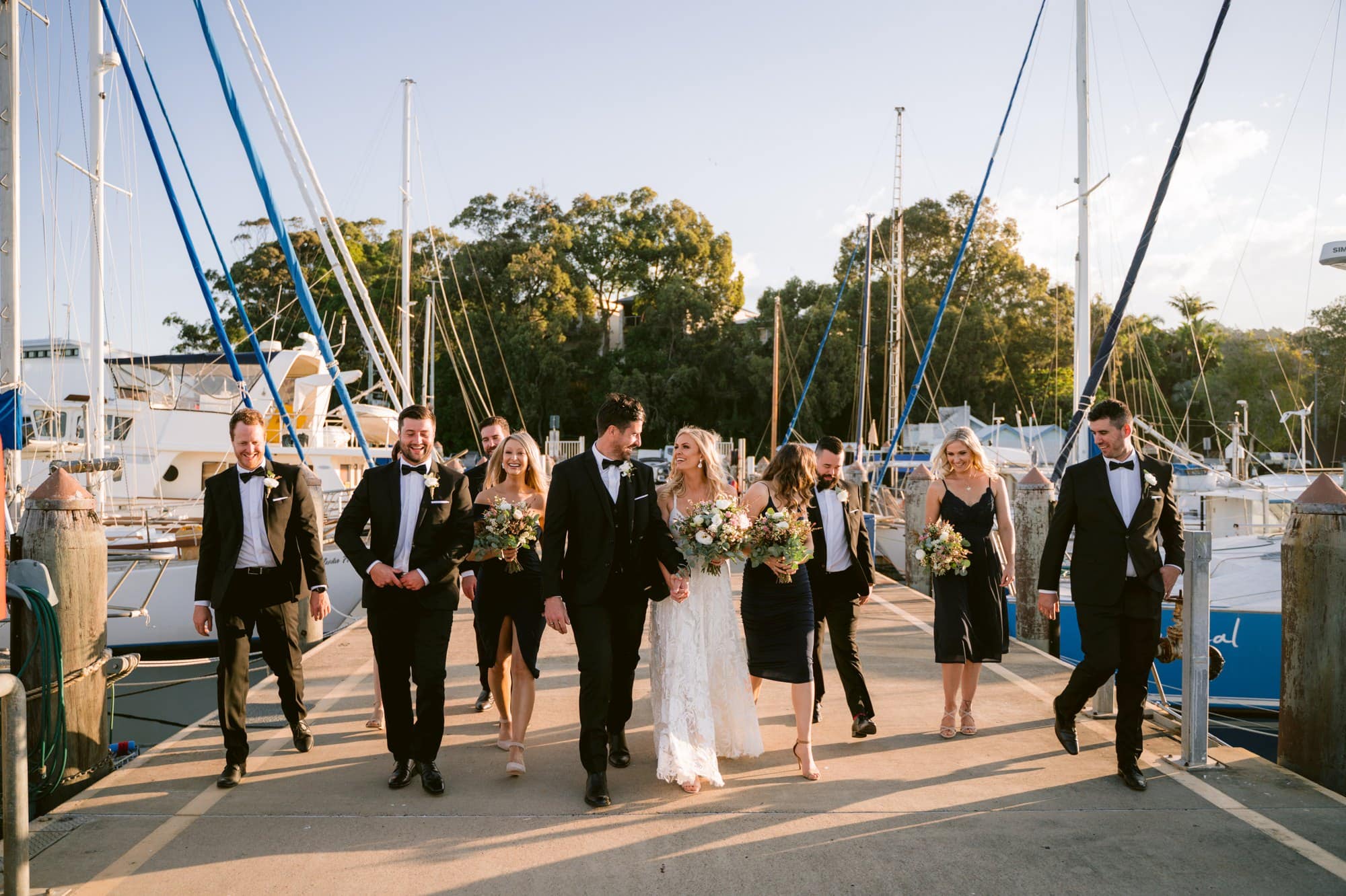 gold coast wedding party boat dock www.benandhopeweddings.com.au