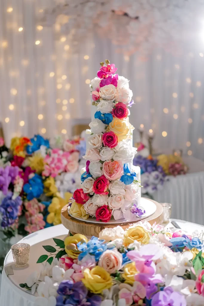 colourful floral wedding cake at the sheraton resort gold coast